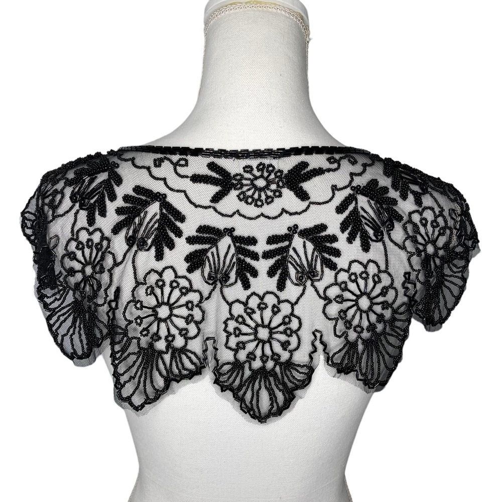 Vintage Black Beaded Mesh Floral Design Bolero Collar Shaw Belt Multi-way Piece - Picture 5 of 16